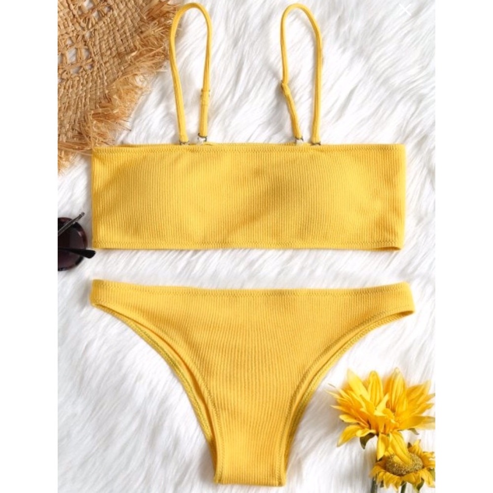 Ribbed Texture Bandeau Bikini Set